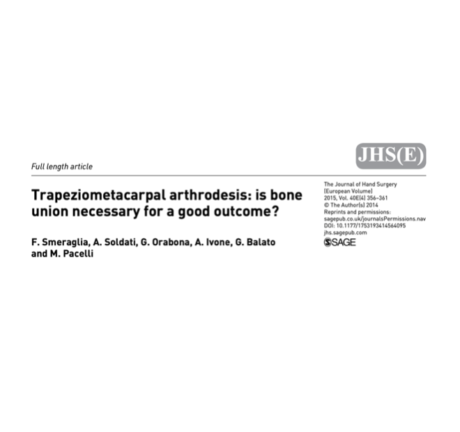 Articolo scientifico: Trapeziometacarpal arthrodesis: is bone union necessary for a good outcome?
