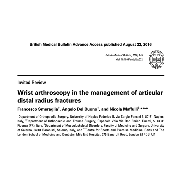 Articolo scientifico: Wrist arthroscopy in the management of articular distal radius fractures